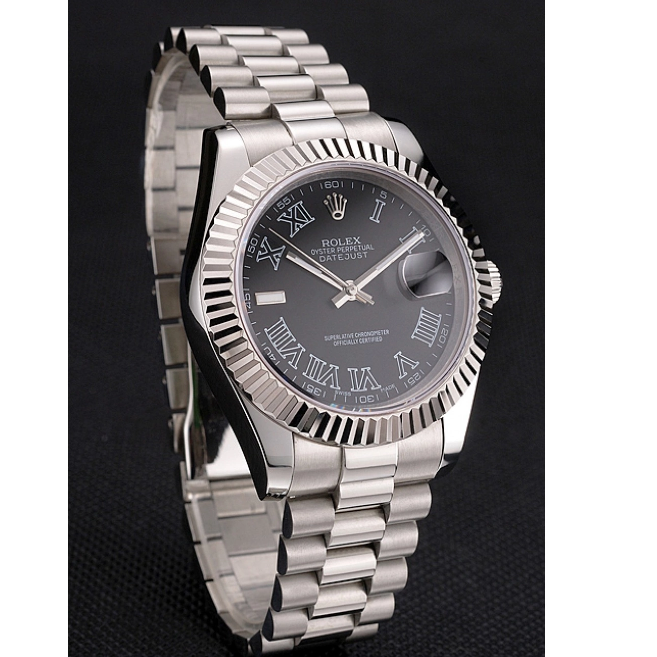 Aaa replica watch Numerals And Black Datejust Rolex Bracelet Steel Case Swiss Stainless Roman Dial 0819